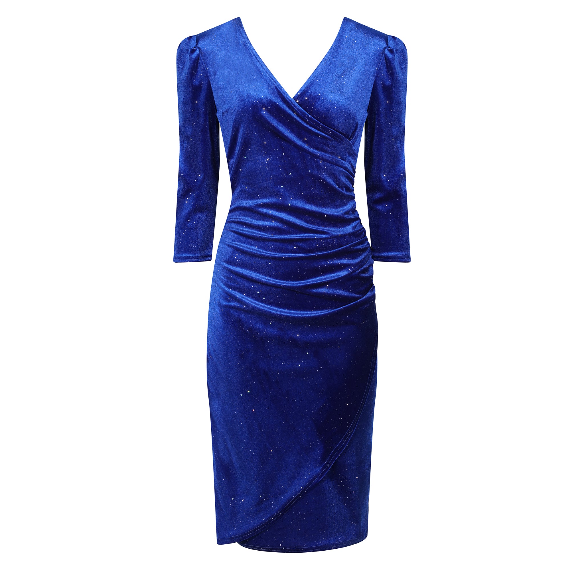 Royal blue velvet midi cheap dress