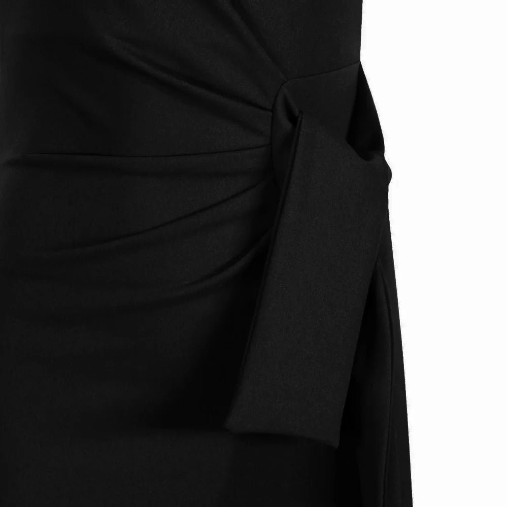 Black Short Sleeve Ruched Tie Bodycon Pencil Dress