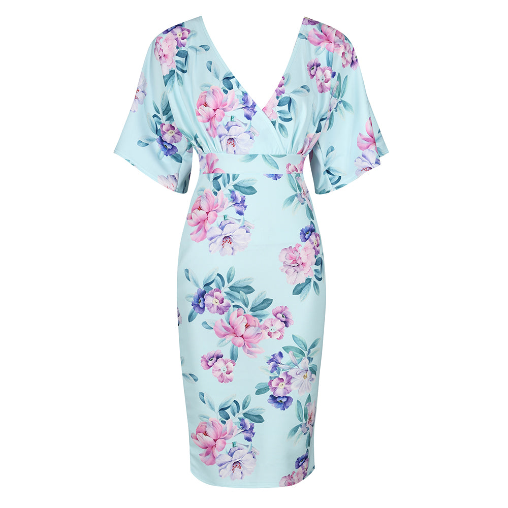 Quiz pale blue floral print store batwing dress