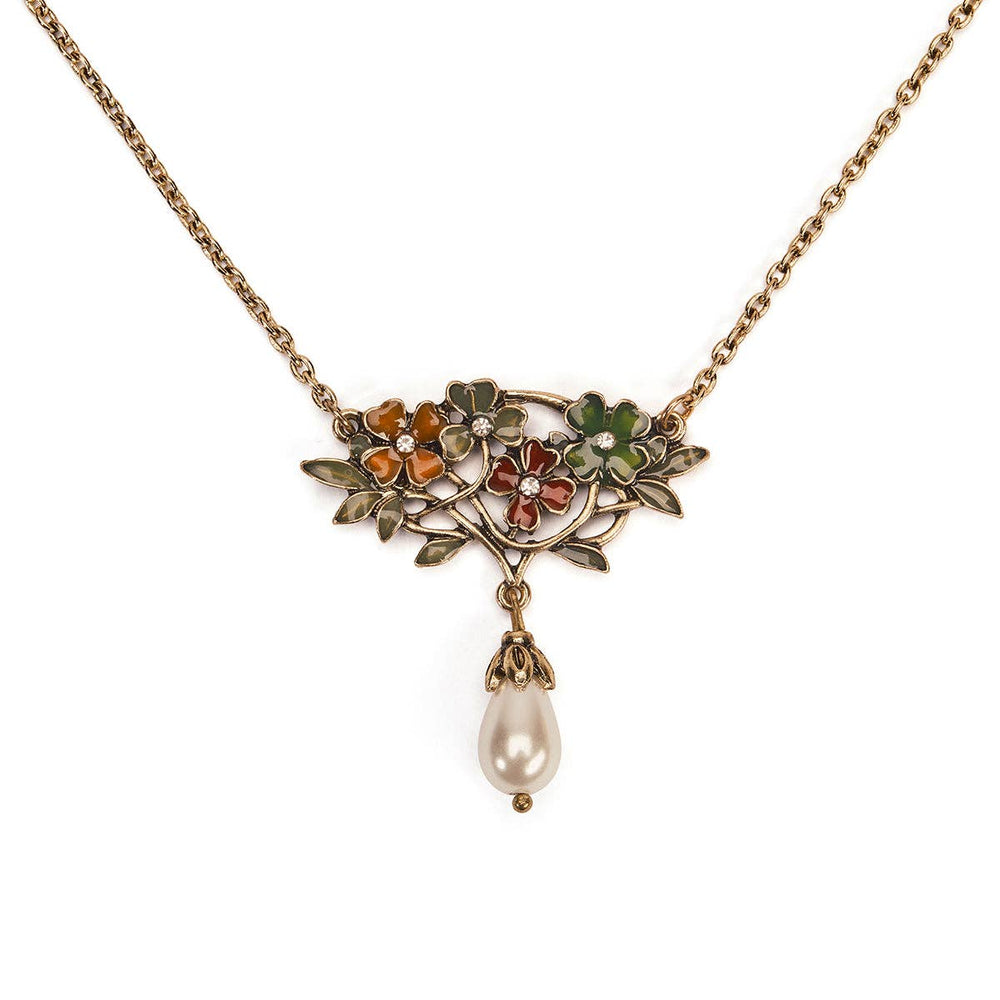 Handmade Art Nouveau Necklace: Enamel Flower Necklace