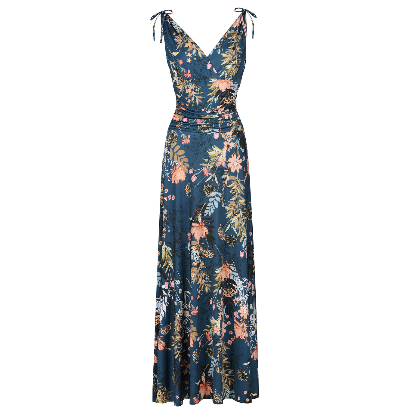 Teal Green Floral Print Slinky Summer Maxi Dress - Pretty Kitty Fashion