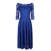 Royal Blue Lace Vintage Style Swing Dress With 3/4 Sleeves & Boat Neck