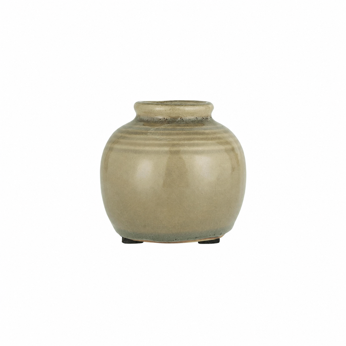 Mini Khaki Ceramic Vase with Grooved Detail