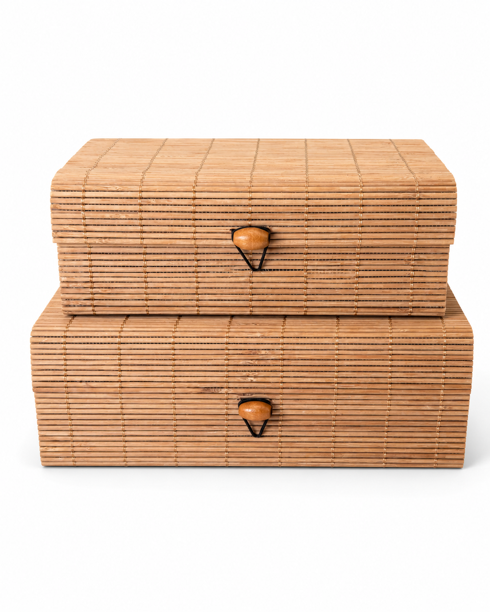 Set of Two Rectangular Bamboo Storage Boxes