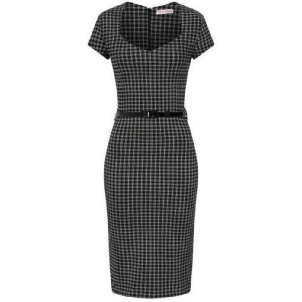 Black And White Check Office Work Bodycon Pencil Dress – Pretty