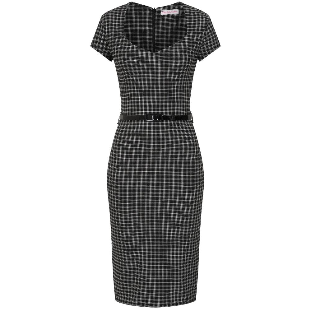 Black And White Check Office Work Bodycon Pencil Dress