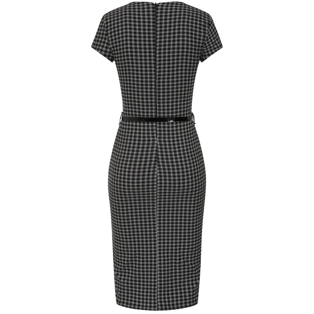 Black And White Check Office Work Bodycon Pencil Dress