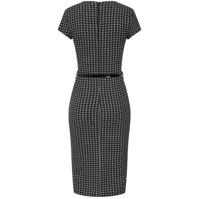 Black And White Check Office Work Bodycon Pencil Dress