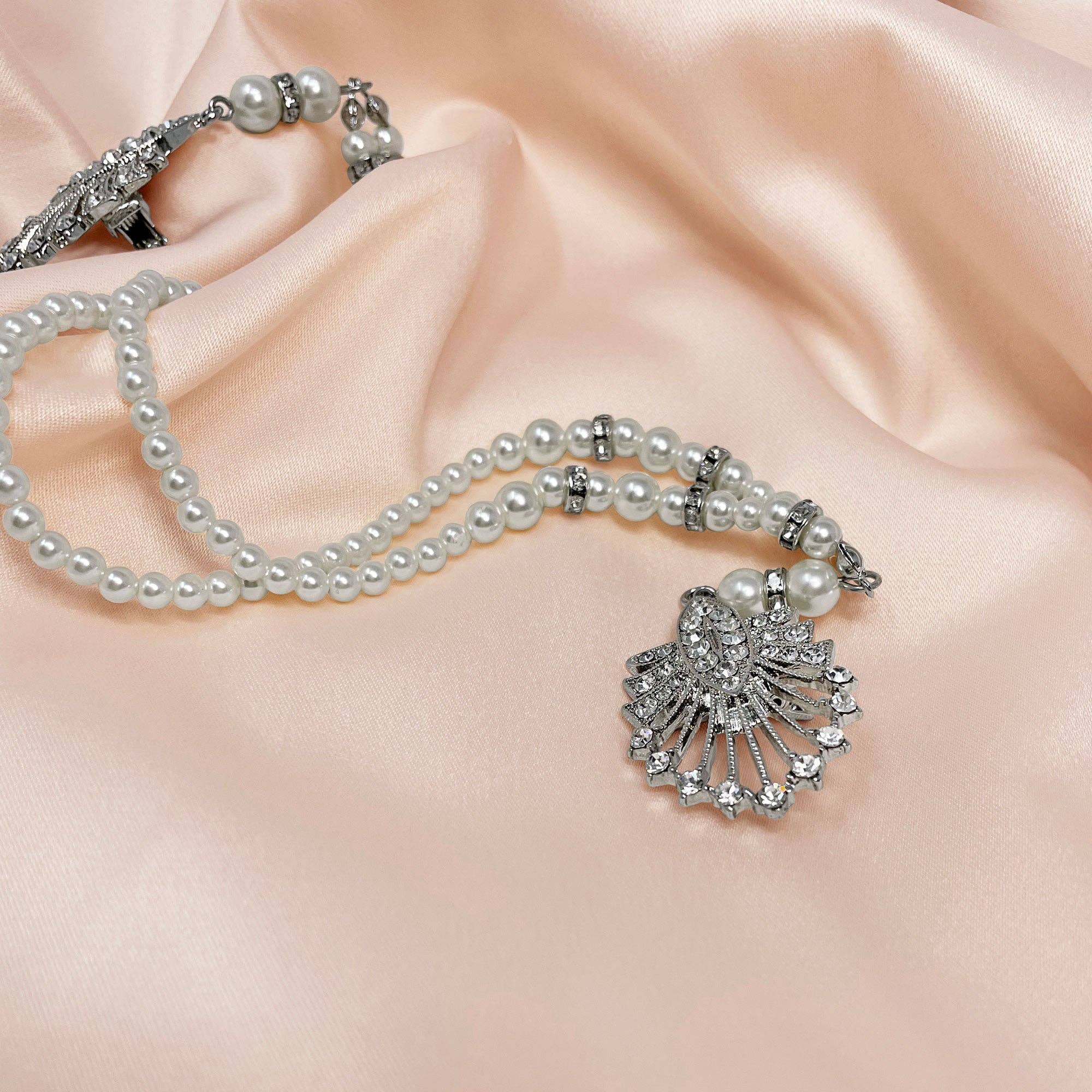 Art Deco Pearl chain Vintage Bridal Hair Accessory - Pretty Kitty Fashion