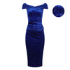 Royal Blue Velour Sparkle Cap Sleeve Crossover Top Bardot Wiggle Dress