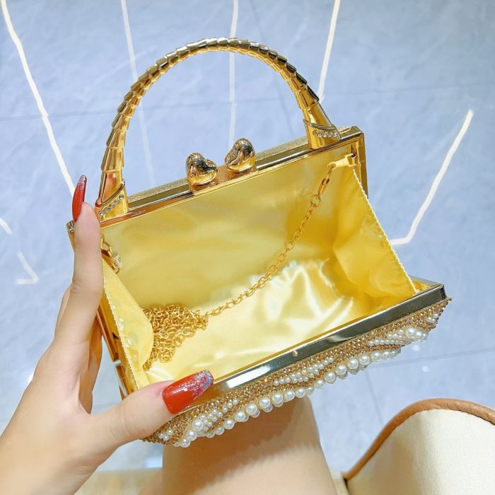 Pearl & Gold Heart Evening Clutch Handbag