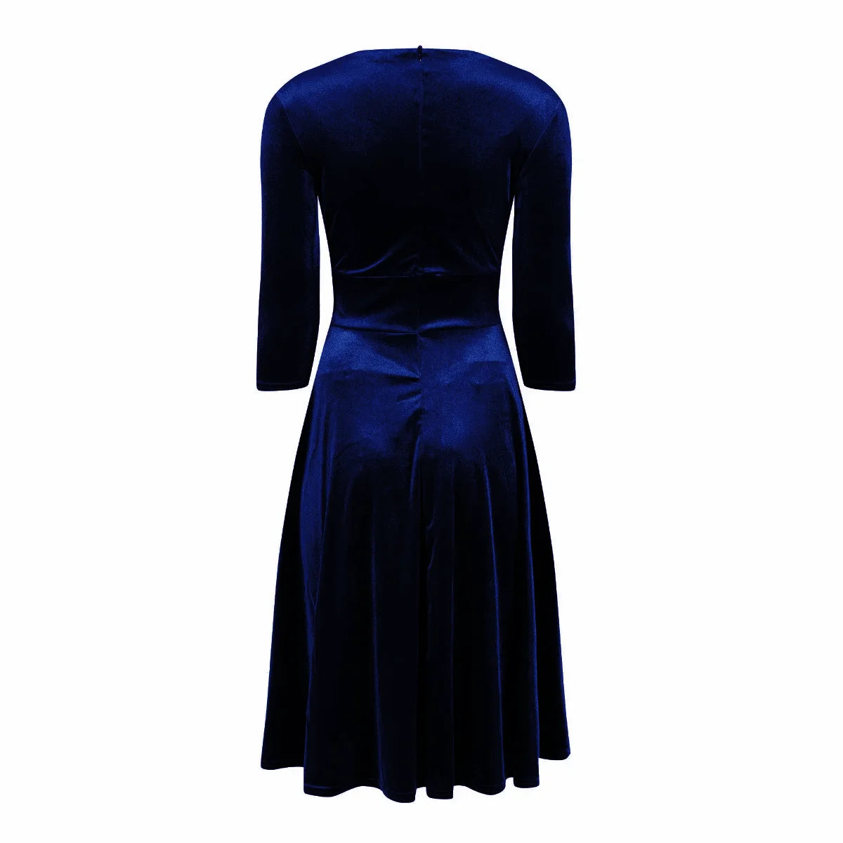 Navy Blue Velour Vintage A Line Crossover 3/4 Sleeve Tea Swing Dress