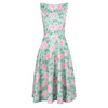 Mint Green And Pink Floral Print Audrey Style 1950s Swing Dress