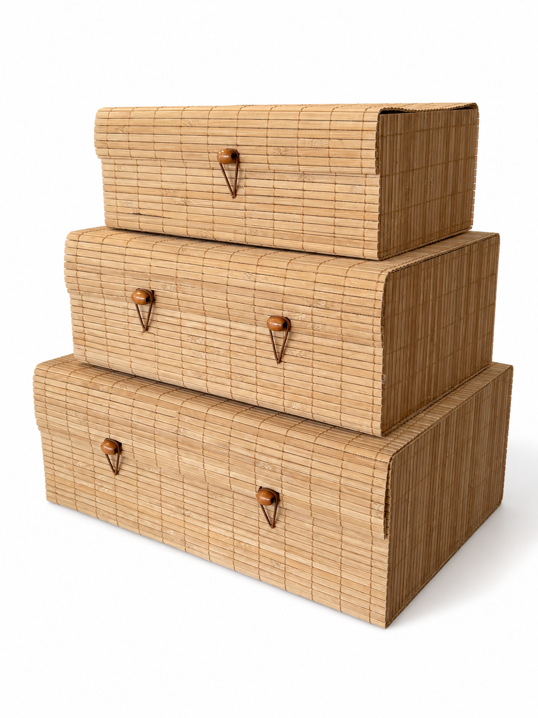 Set of Three Rectangular Bamboo Storage Boxes