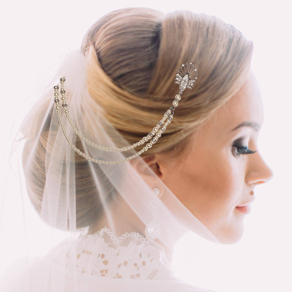 Art Deco Pearl chain Vintage Bridal Hair Accessory - Pretty Kitty Fashion