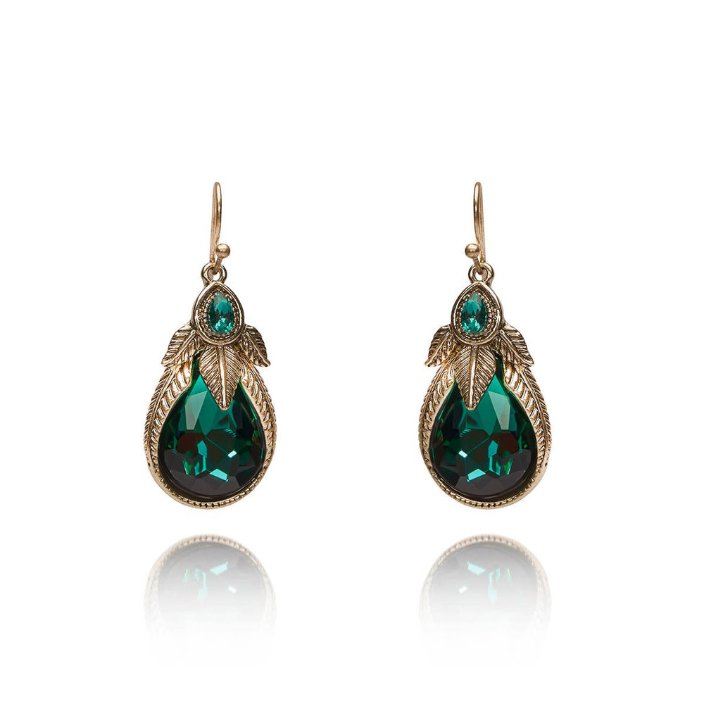 Emerald Art Nouveau Palm Leaf Earrings - Pretty Kitty Fashion