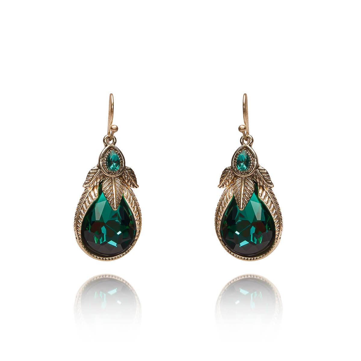 Emerald Art Nouveau Palm Leaf Earrings - Pretty Kitty Fashion