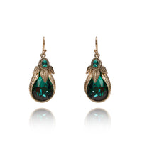 Emerald Art Nouveau Palm Leaf Earrings - Pretty Kitty Fashion