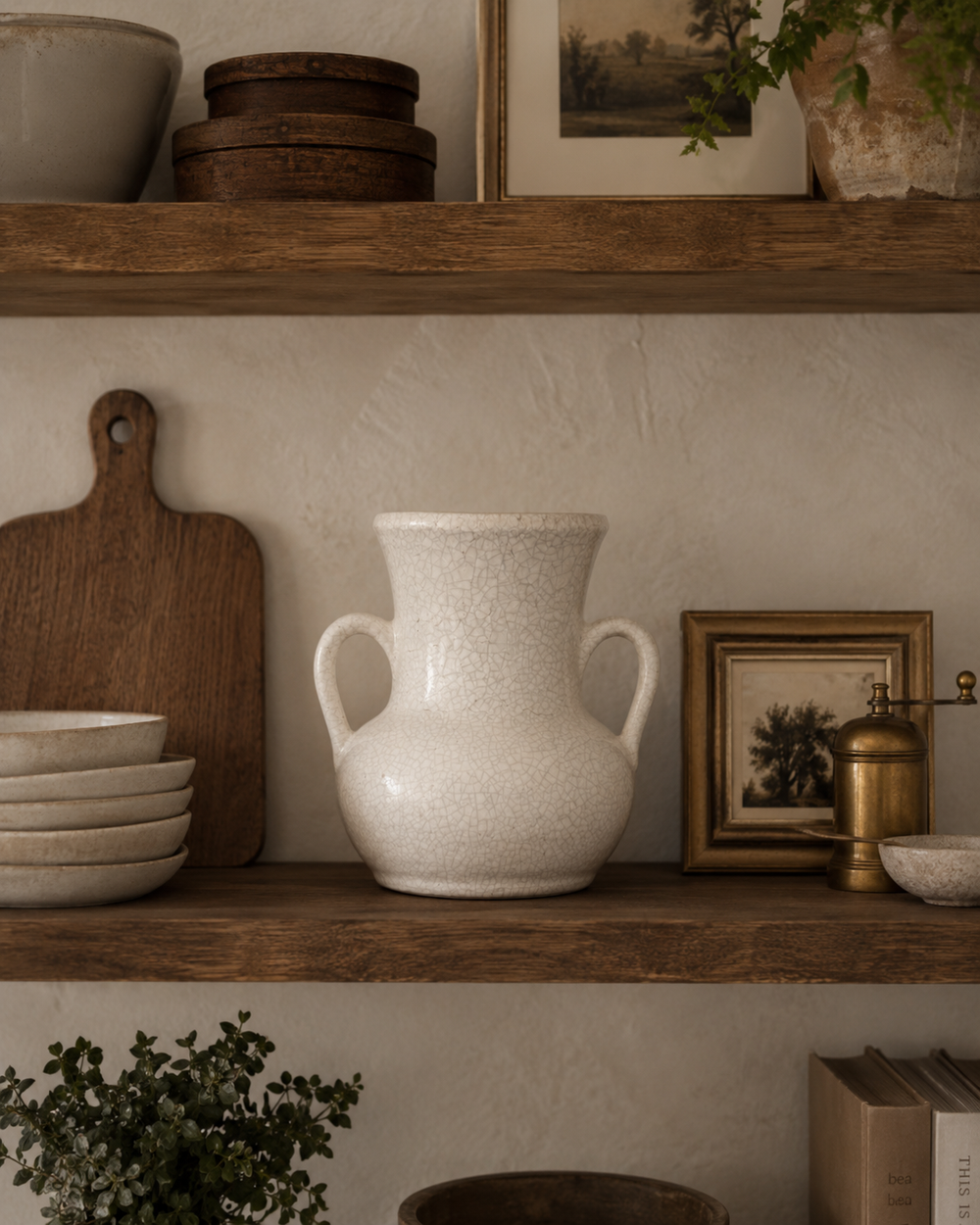 Tall Crackle Glaze Two-Handle Vase
