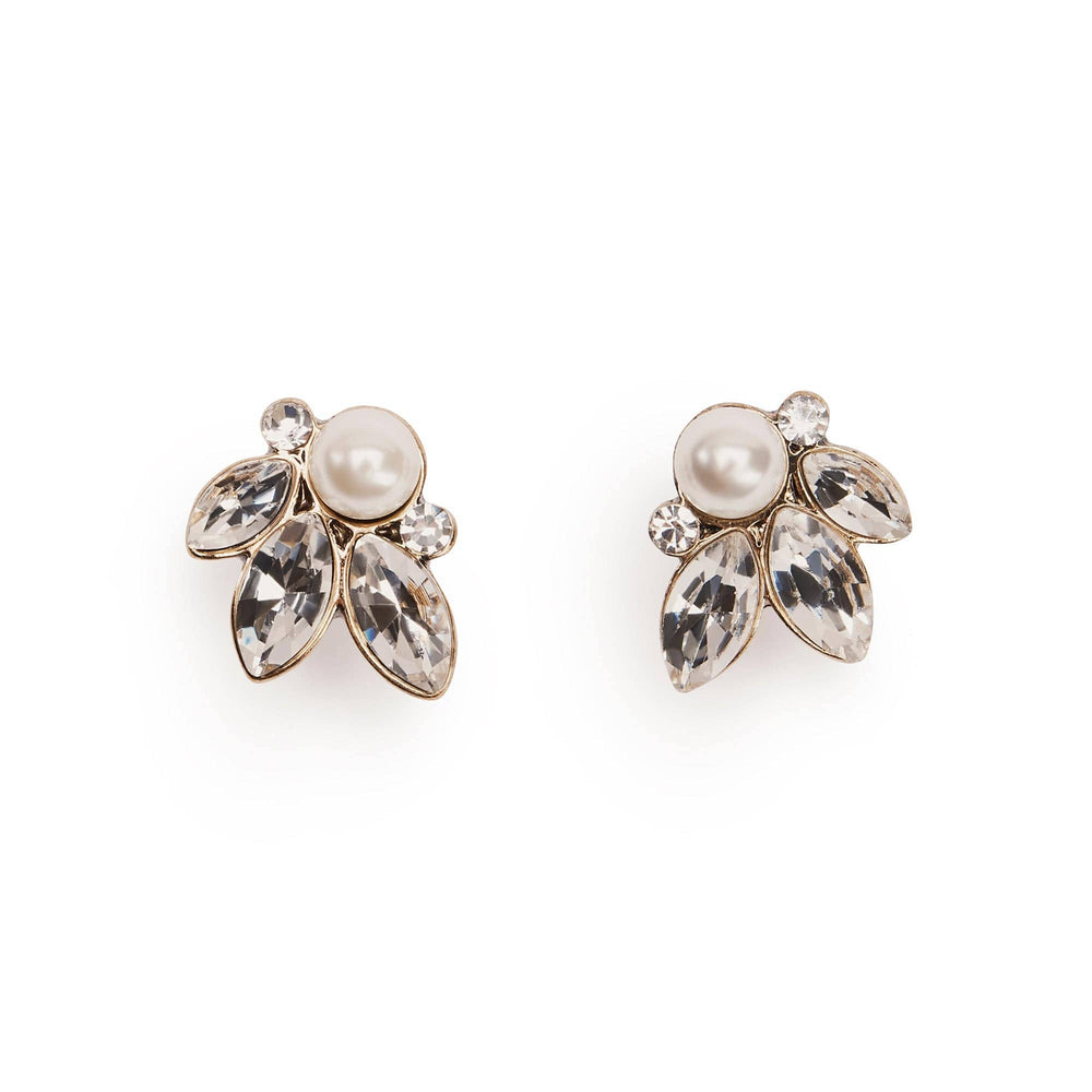 Vintage Crystal Earrings: Leaf And Pearl Stud Earrings - Pretty Kitty Fashion