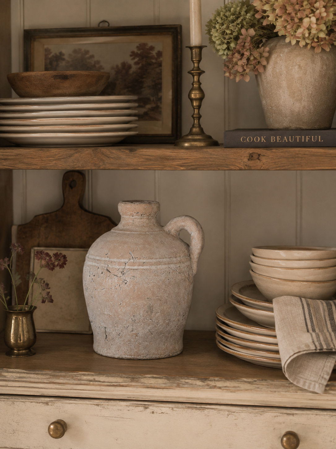 Aged Terracotta Bottle Vase with Handle