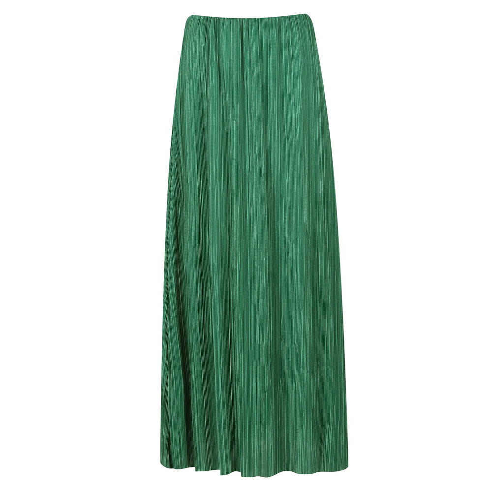Green Pleated Midi Skirt With Elasticated Waist