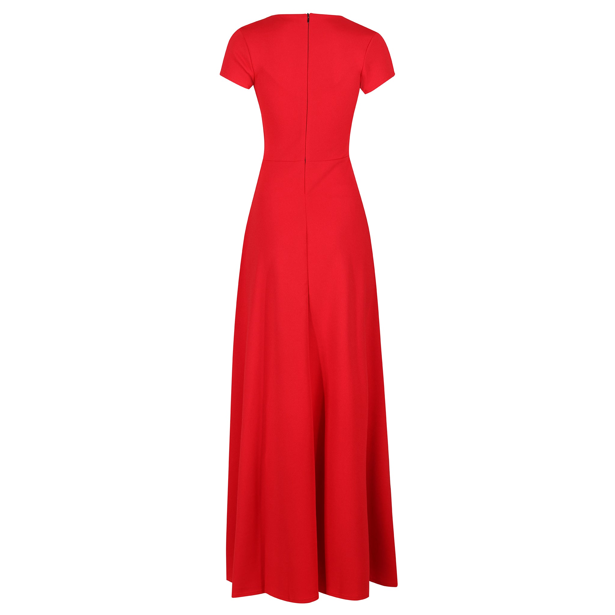 Red V Neck Cap Sleeve Maxi Dress