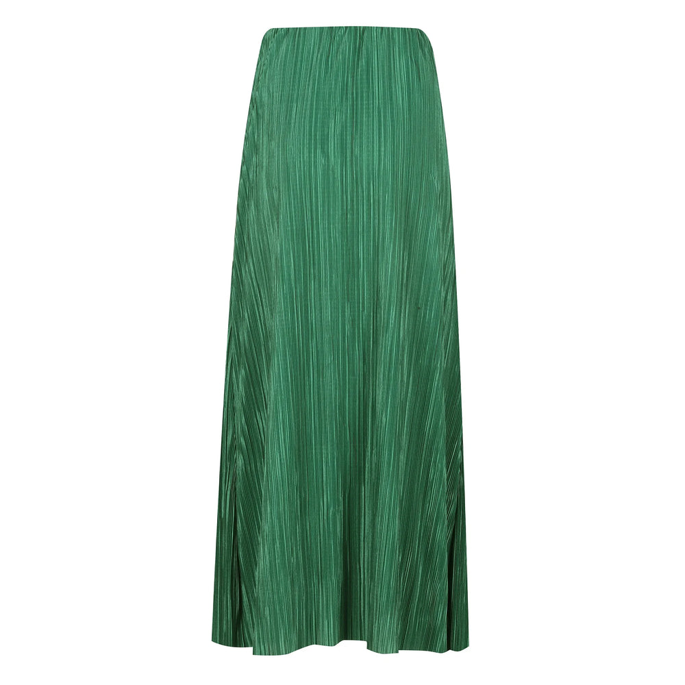 Green Pleated Midi Skirt With Elasticated Waist