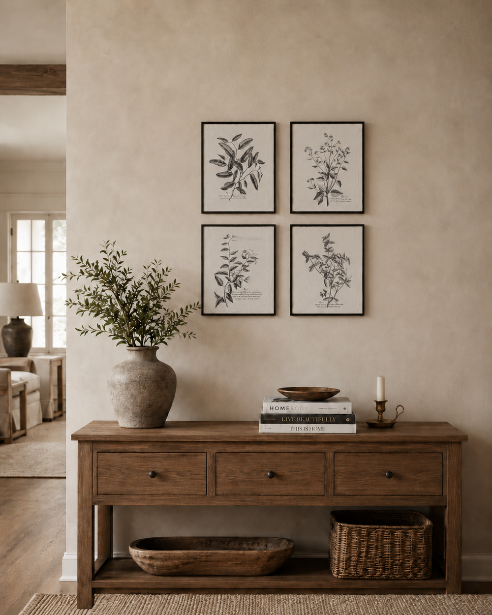 Set of 4 Vintage Botanical Textured Paper Prints