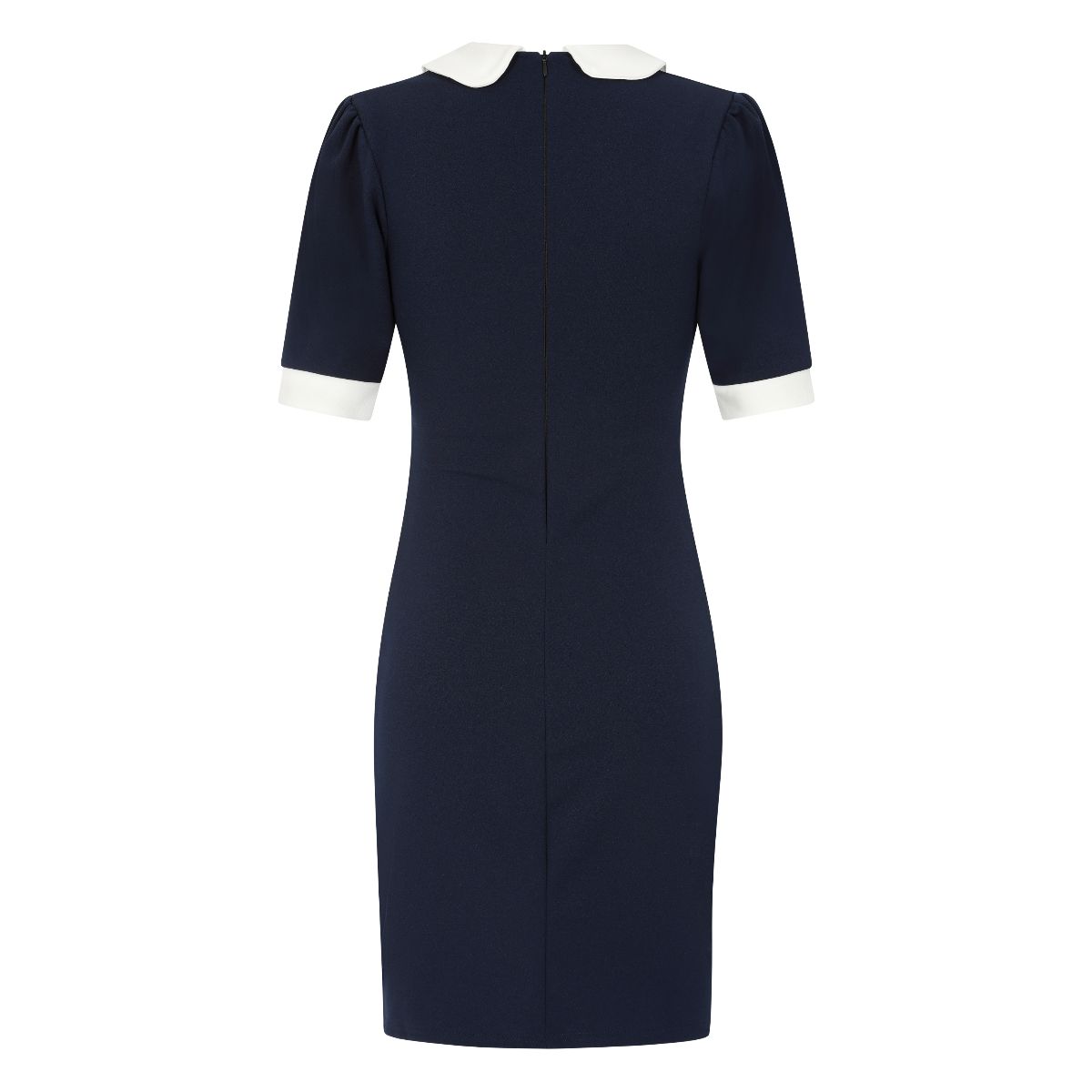 Navy Blue Nautical Wiggle Pencil Dress With Cream Collar & Cuff