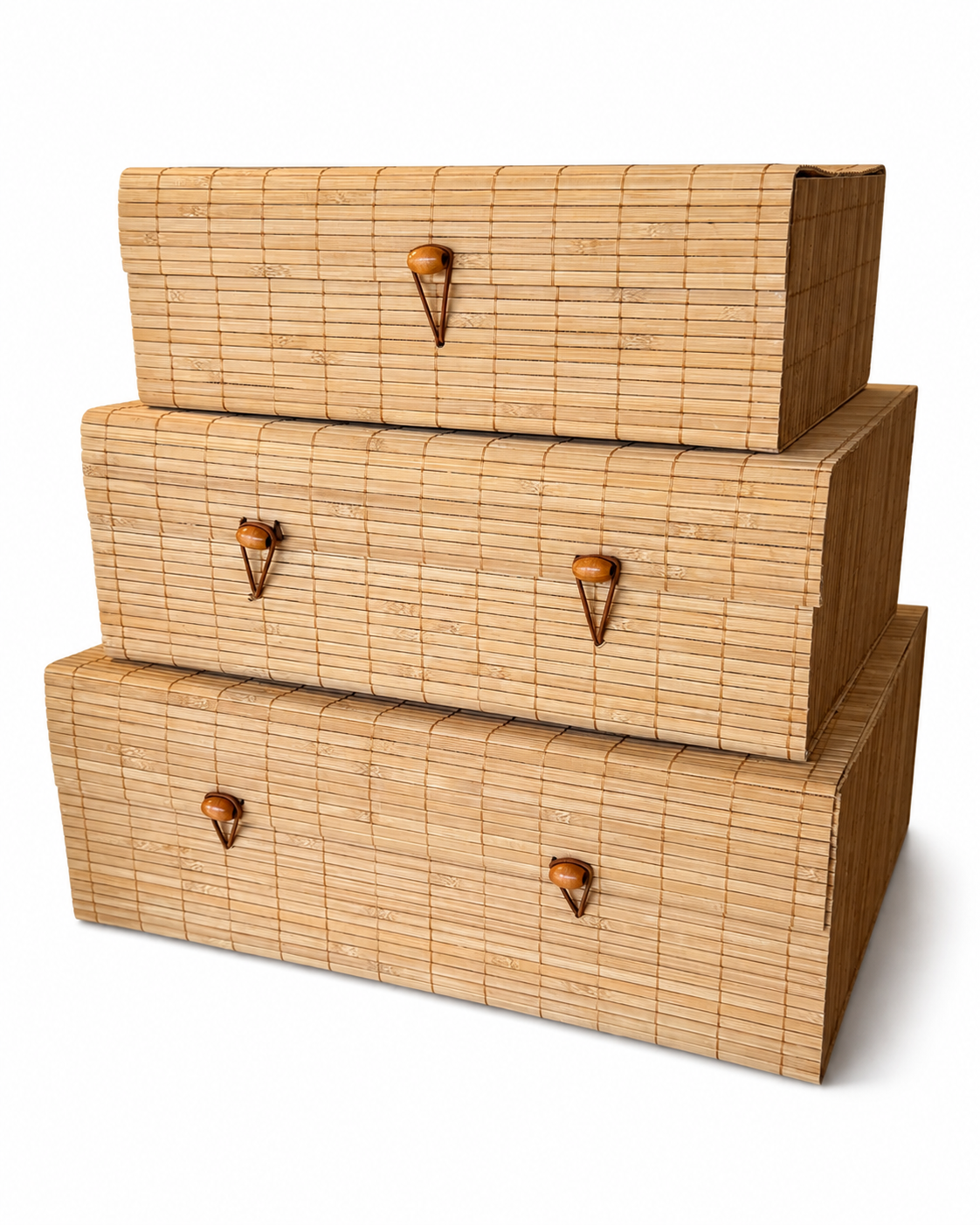 Set of Three Rectangular Bamboo Storage Boxes