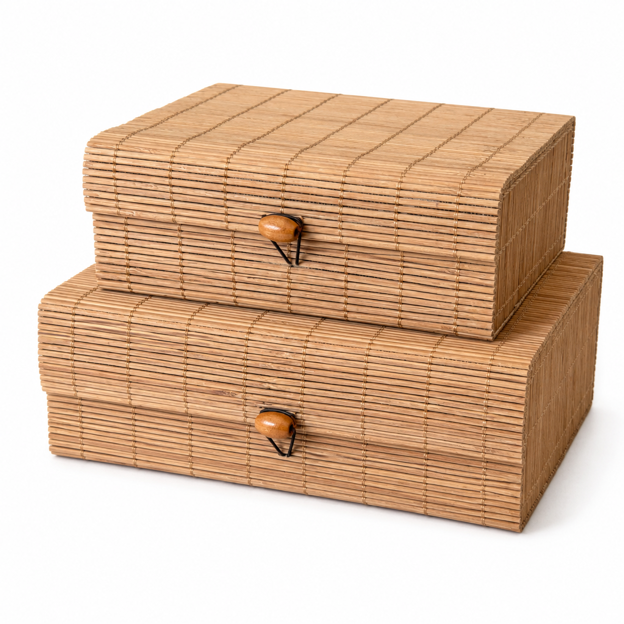 Set of Two Rectangular Bamboo Storage Boxes