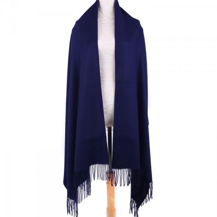 Navy Fringe Edged Pashmina Shawl