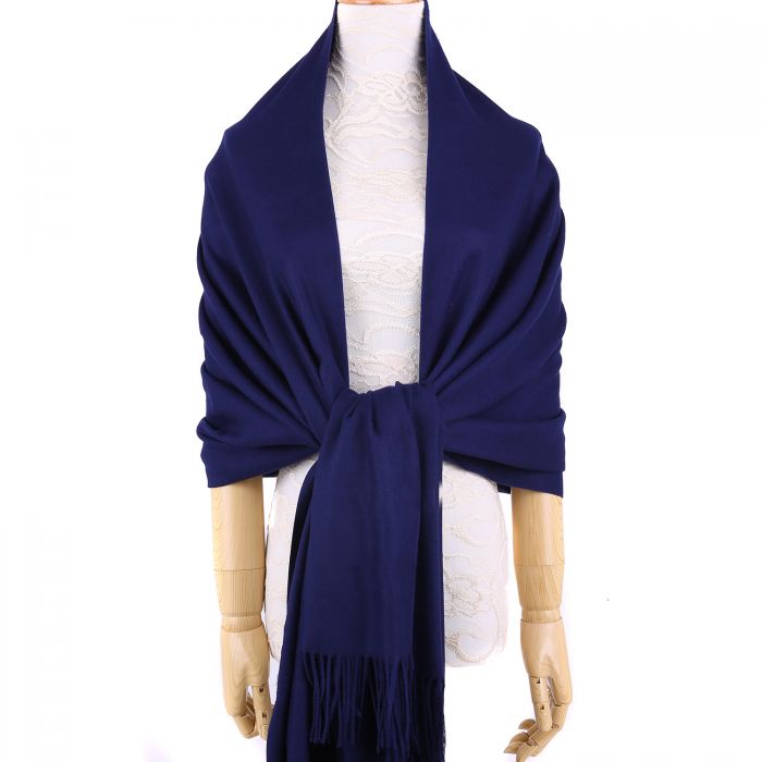 Navy Fringe Edged Pashmina Shawl