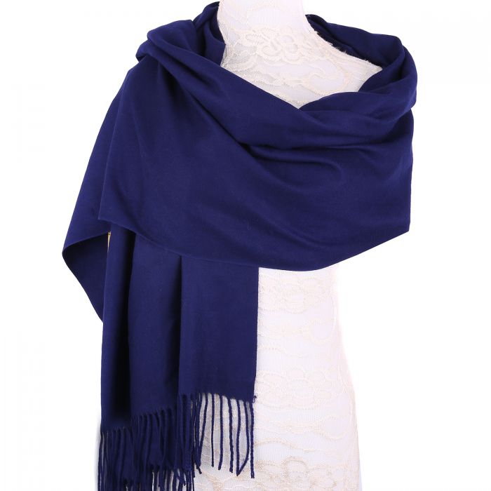 Navy Fringe Edged Pashmina Shawl