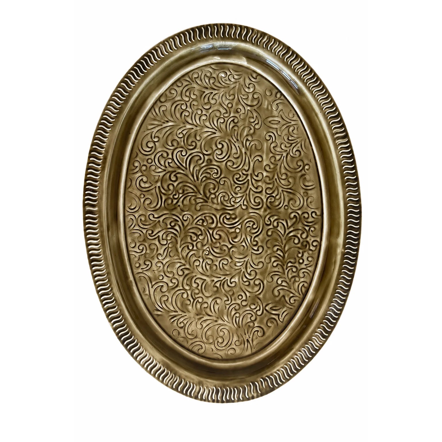 Ornate Taupe Enamel Decorative Oval Platter