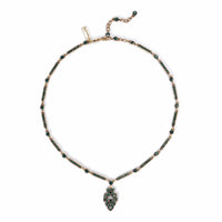 1920s Brass and Emerald Art Deco pendant crystal Necklace - Pretty Kitty Fashion