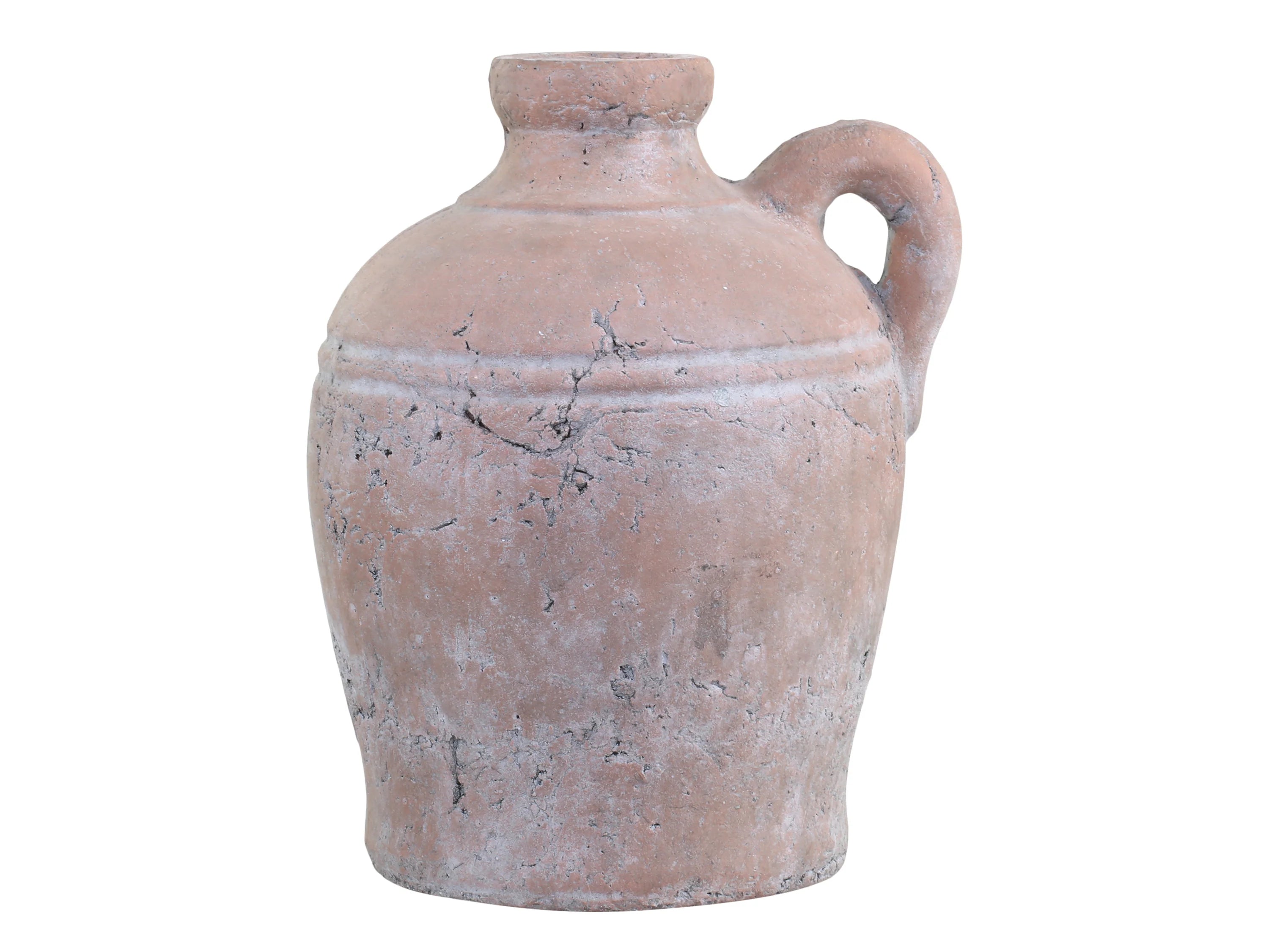 Aged Terracotta Bottle Vase with Handle