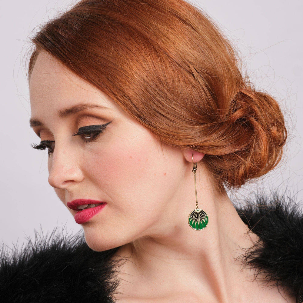 Vintage 1920s Art Deco Earrings: Emerald Green Drop Earrings - Pretty Kitty Fashion