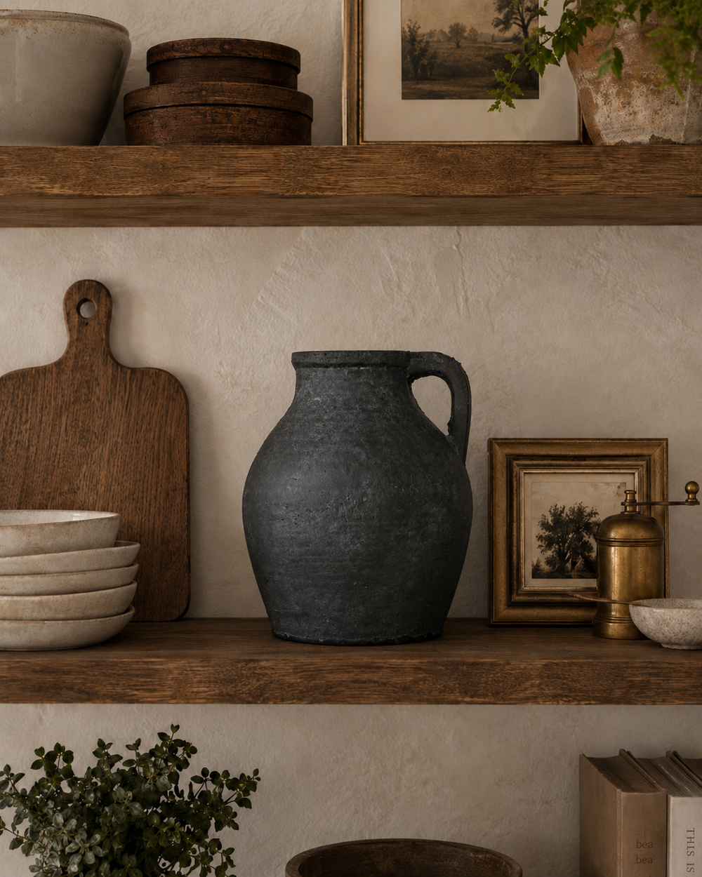 Aged Charcoal Terracotta Jug Vase