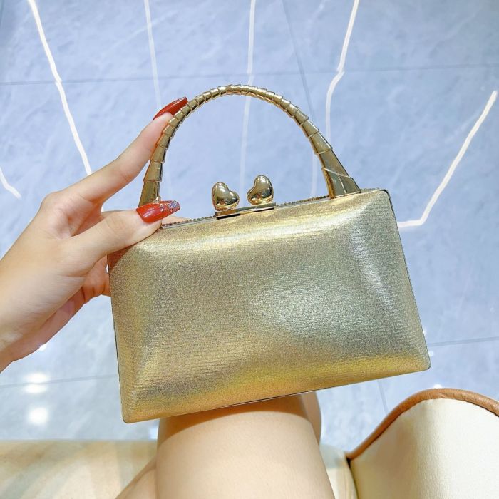 Pearl & Gold Heart Evening Clutch Handbag