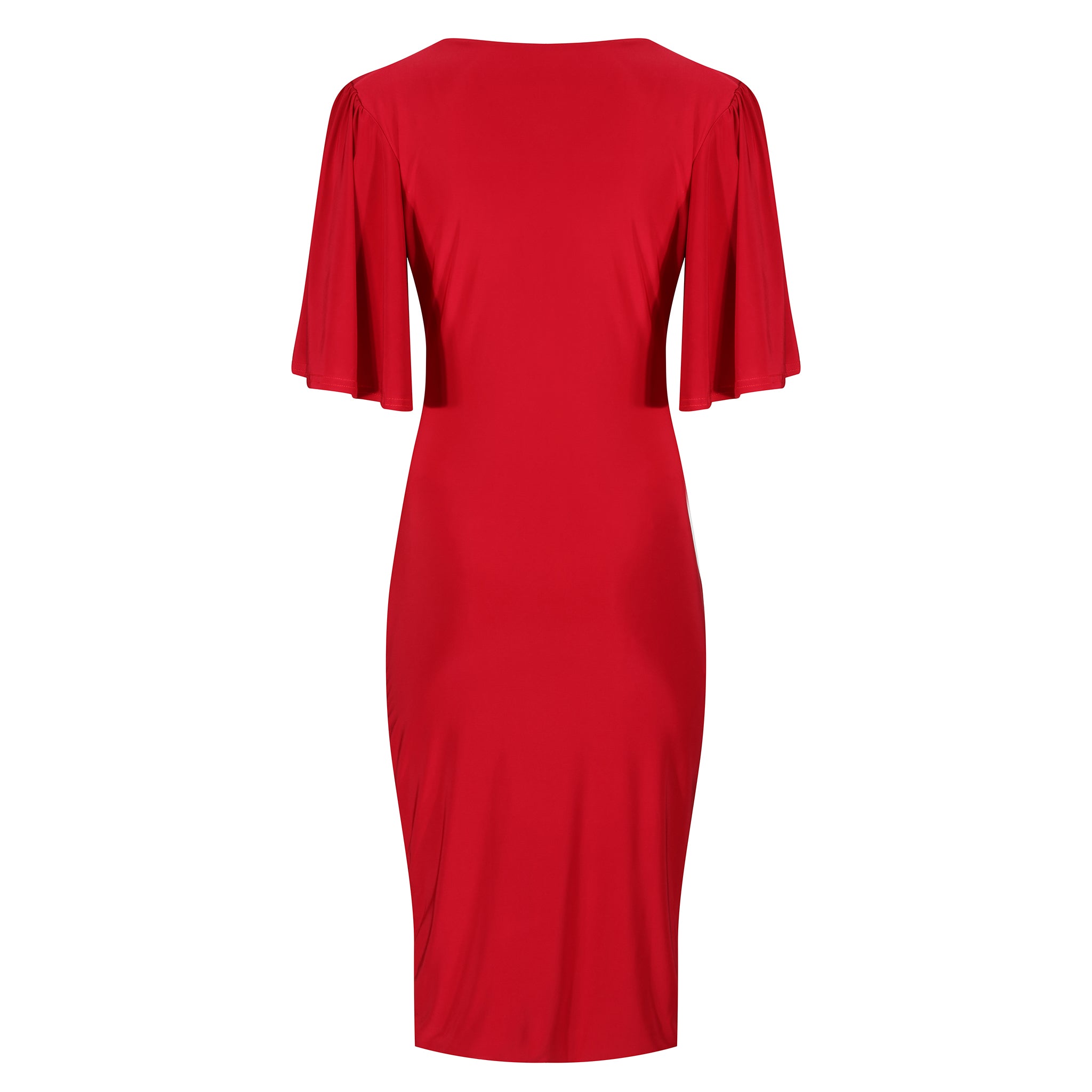 Red Wrap Top Slinky Cocktail Wiggle Dress w/ Butterfly Sleeves