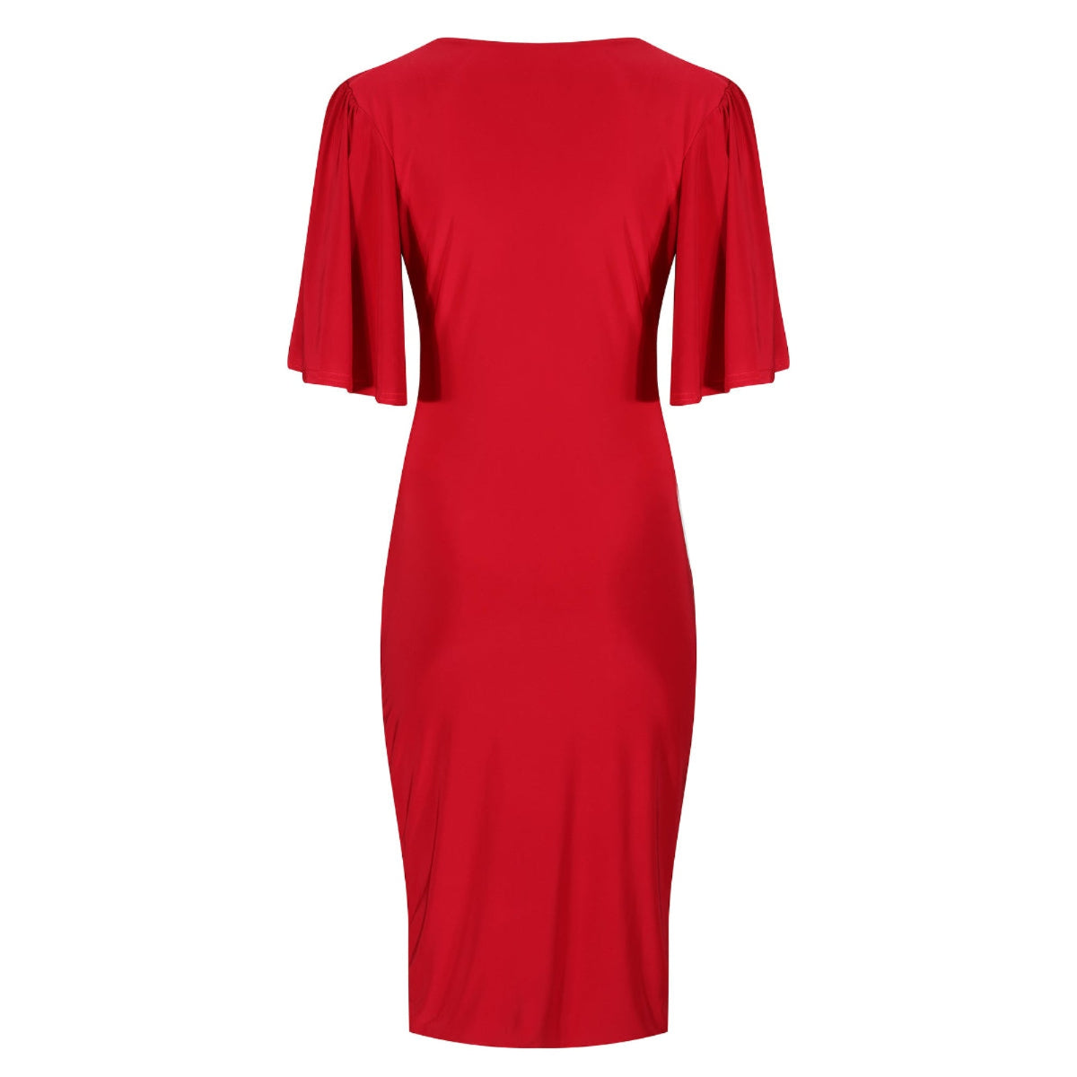 Red Wrap Top Slinky Cocktail Wiggle Dress w/ Butterfly Sleeves