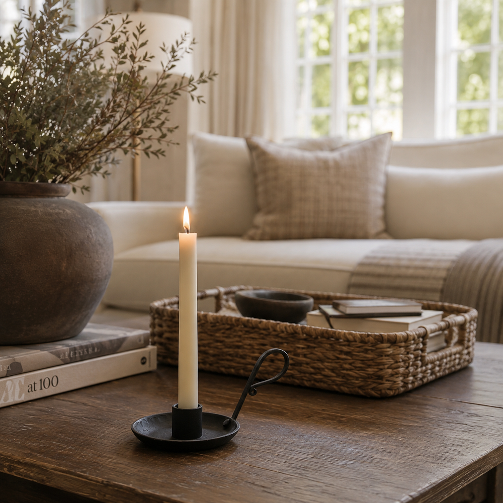 Black Iron Candle Holder with Loop Handle