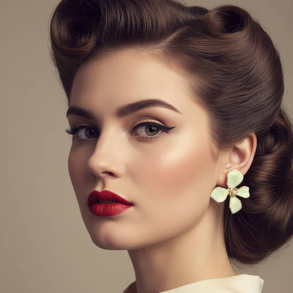 Pistachio Pearlised Statment Flower Earrings
