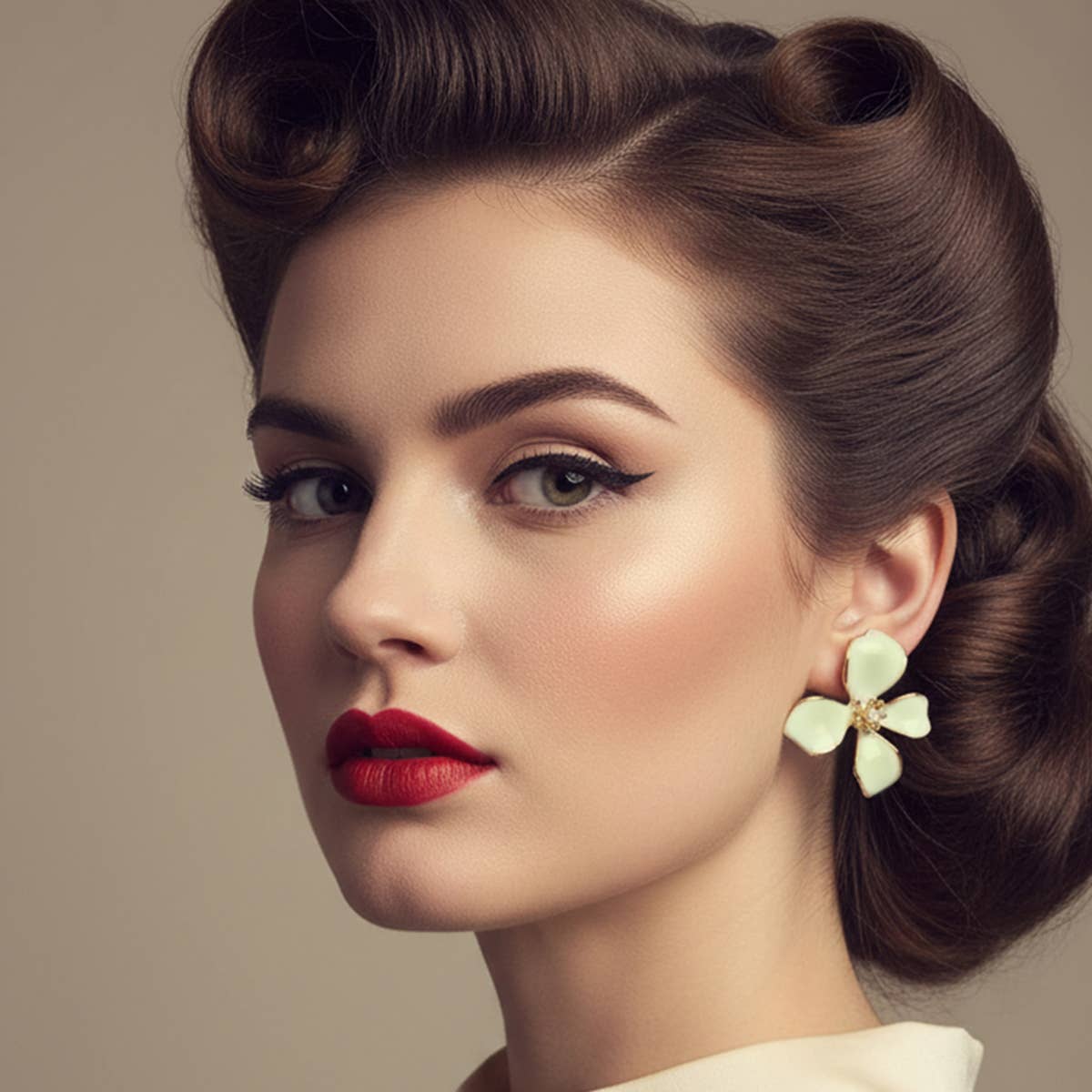 Pistachio Pearlised Statment Flower Earrings