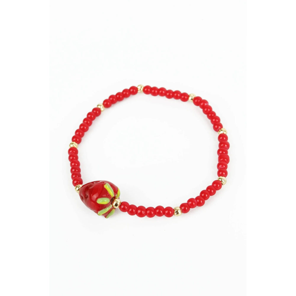 Red Strawberry Beaded Stretch Bracelet