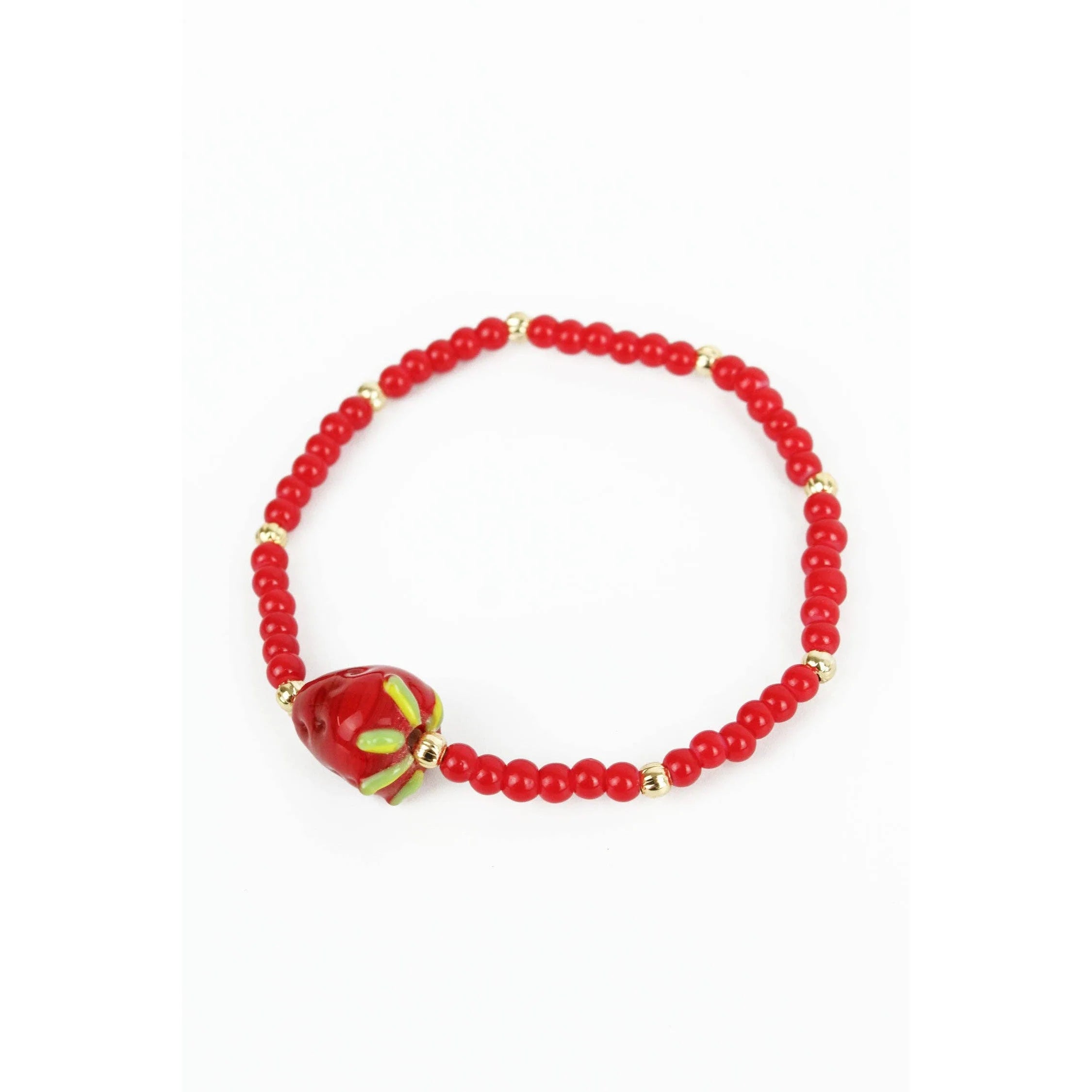 Red Strawberry Beaded Stretch Bracelet