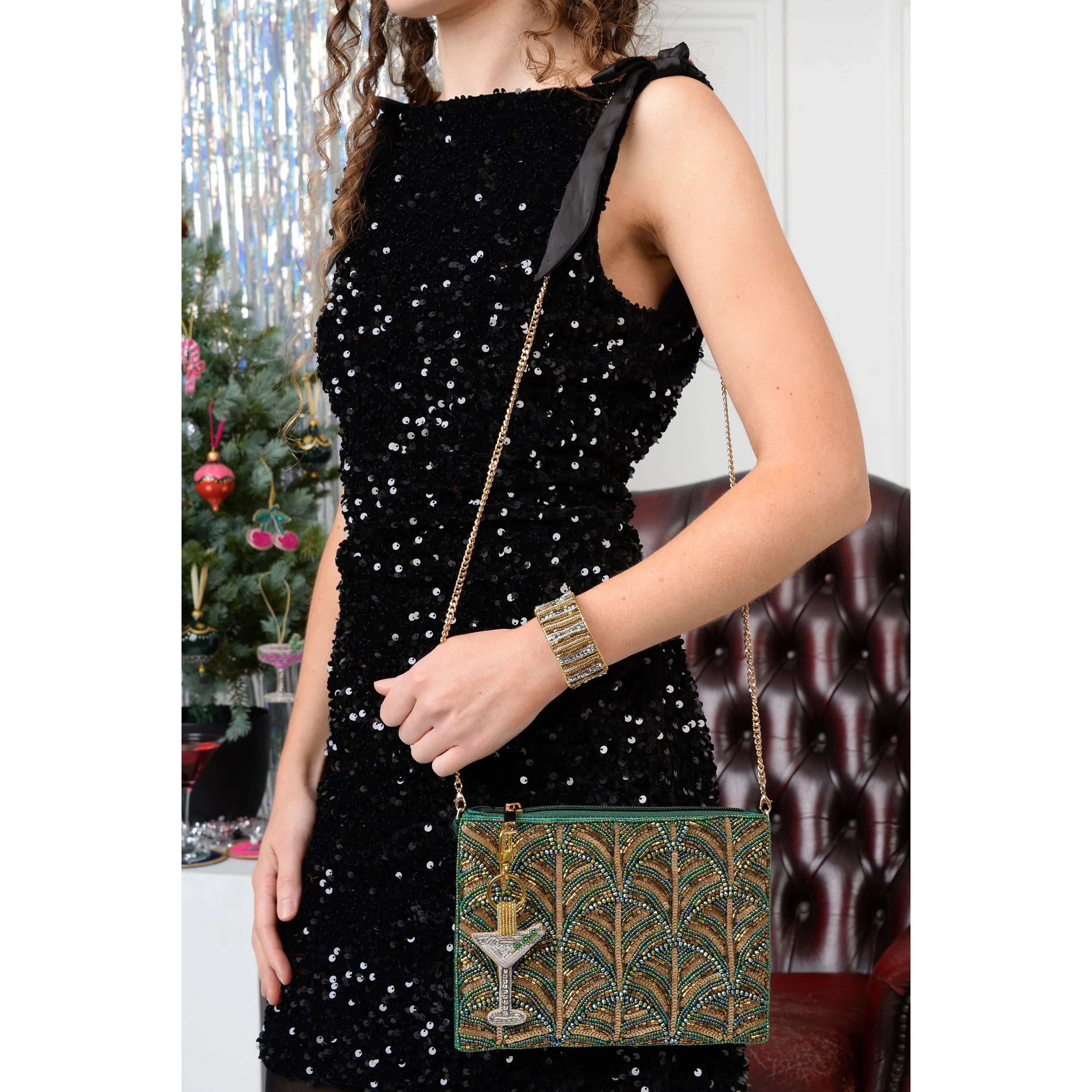 Dark Green And Gold Swirl Art Deco Bag