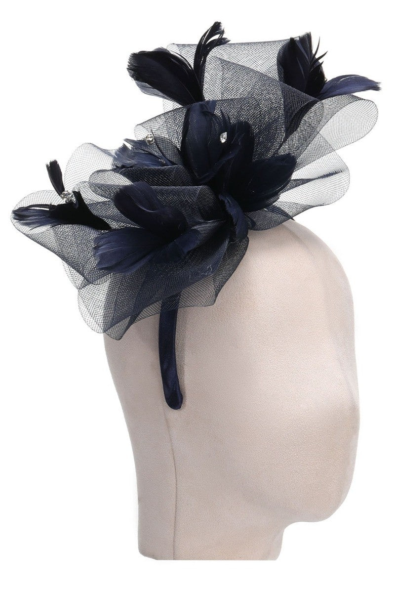 Royal Ascot Navy Feather Fascinator With Bow Detail